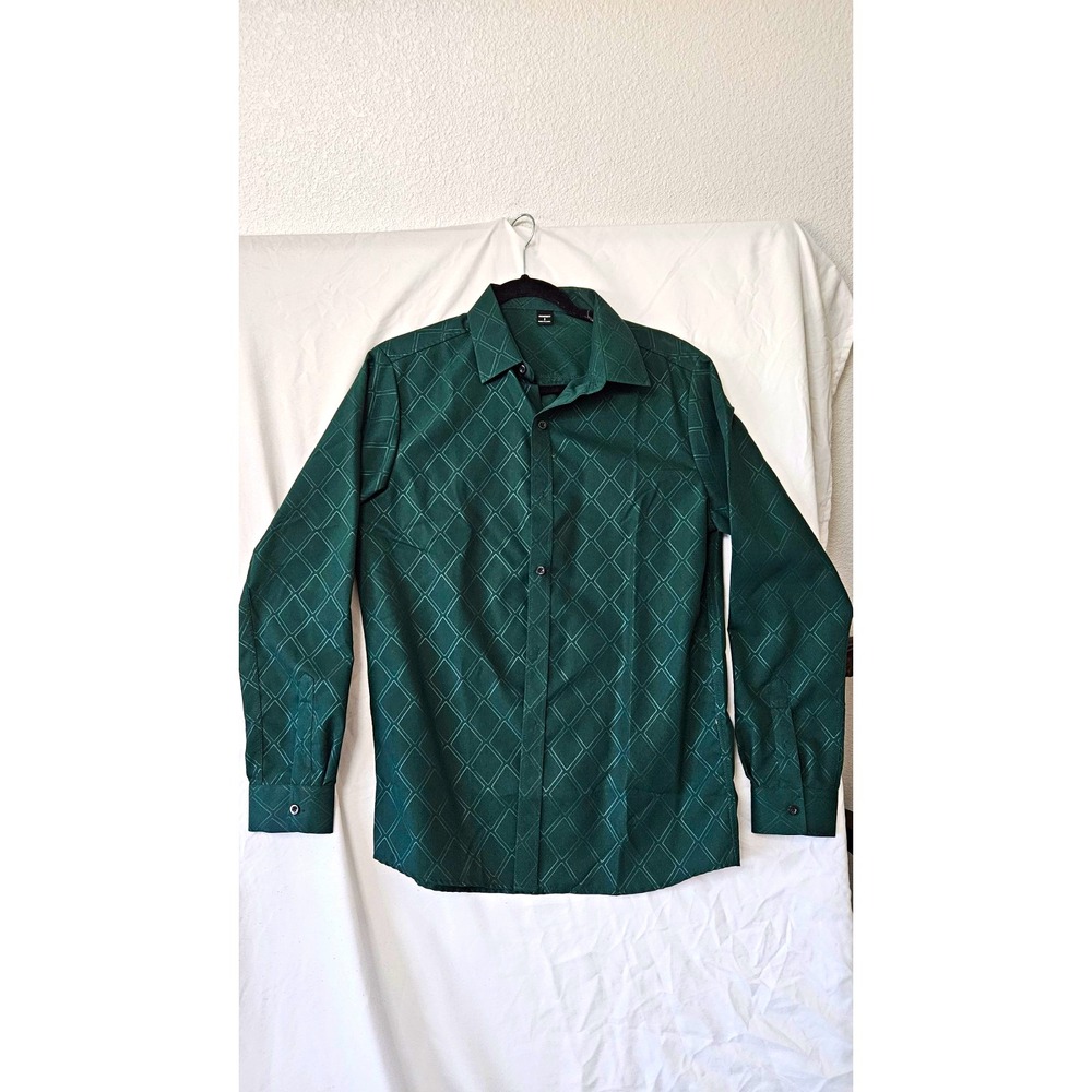 Manfinity Men's M Regular Geometric Long Sleeve Button-Up Point Collar Green